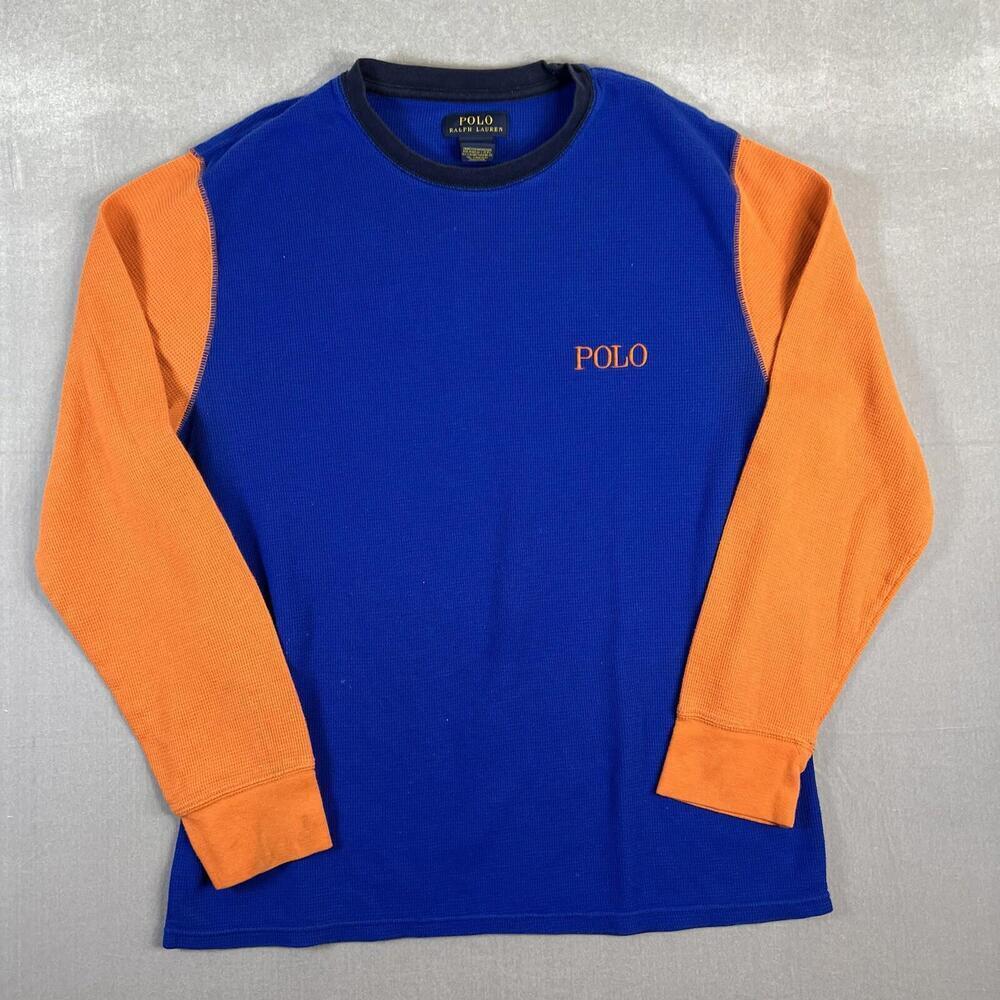 Polo Ralph Lauren Thermal Shirt Men’s XL Colorblock Blue Orange Embroidered